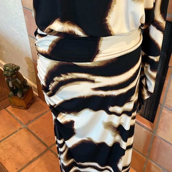 Julian Chang Animal Print One Shoulder Long sleeved Maxi Dress, M! - Picture 3 of 8